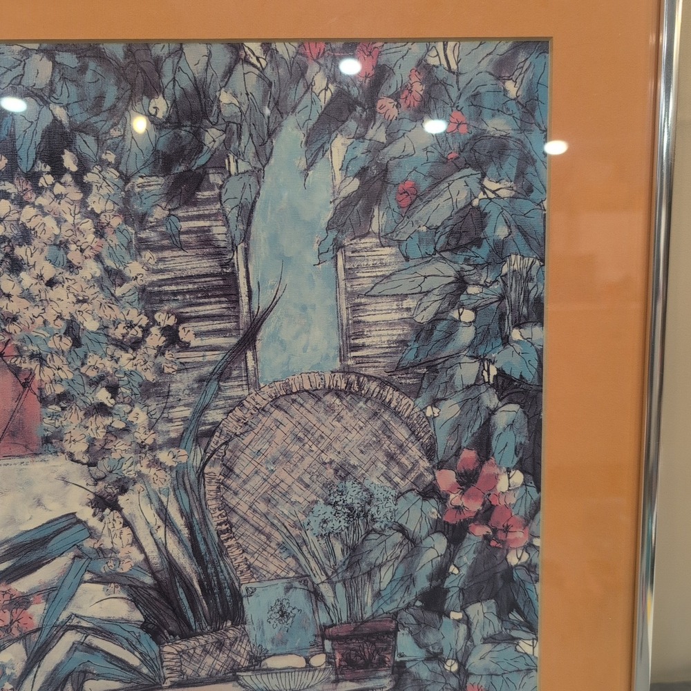 Lawrence Retten Framed Garden Floral Art Print Silver Metal Frame Peach Mat - Picture 4 of 7